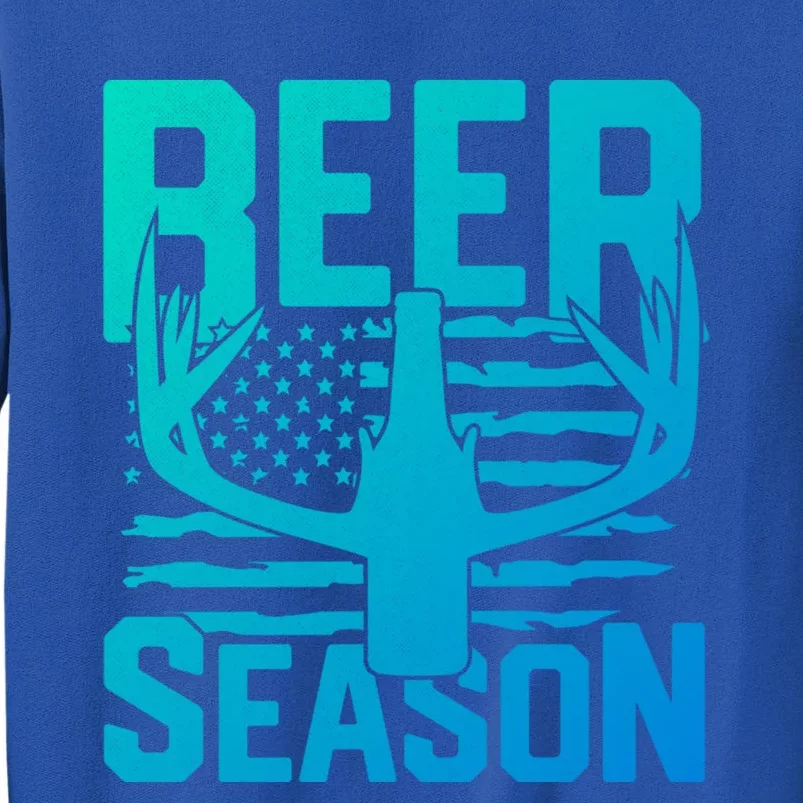 Funny Beer Season Deer Antlers American Flag Hunting Gift Tall Sweatshirt