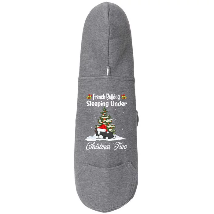 French Bulldog Sleeping Under Christmas Tree Funny Xmas Doggie 3-End Fleece Hoodie