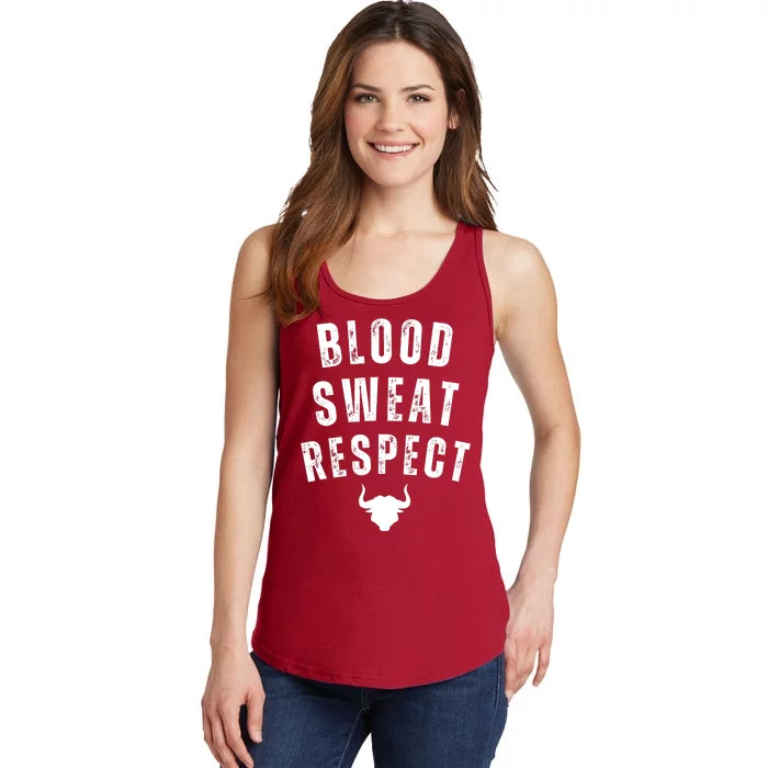 Funny BLOOD SWEAT RESPECT FIRST TWO YOU GIVE LAST ONE YOU EARN Ladies Essential Tank