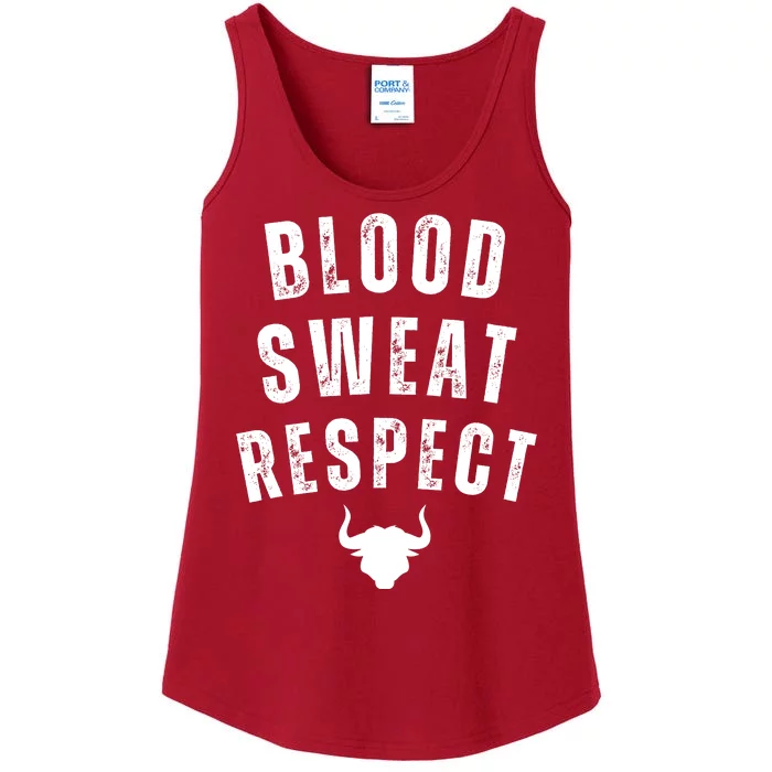 Funny BLOOD SWEAT RESPECT FIRST TWO YOU GIVE LAST ONE YOU EARN Ladies Essential Tank