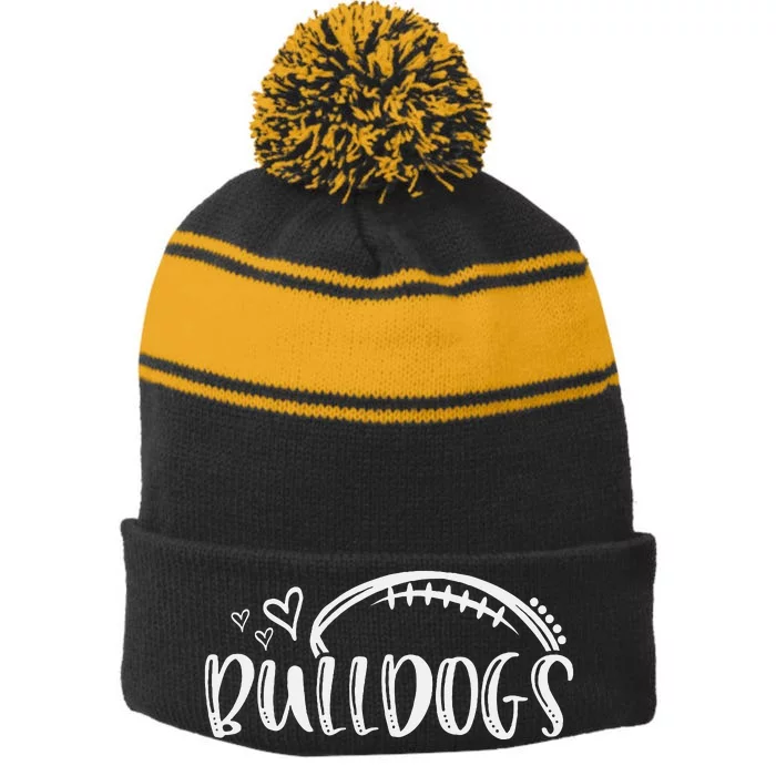 Football Bulldogs School Sports Fan Team Spirit Stripe Pom Pom Beanie