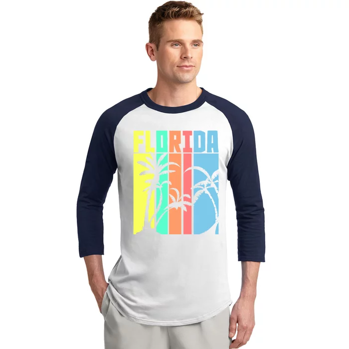 Florida Beach Summer Palm Trees Retro Florida Baseball Sleeve Shirt