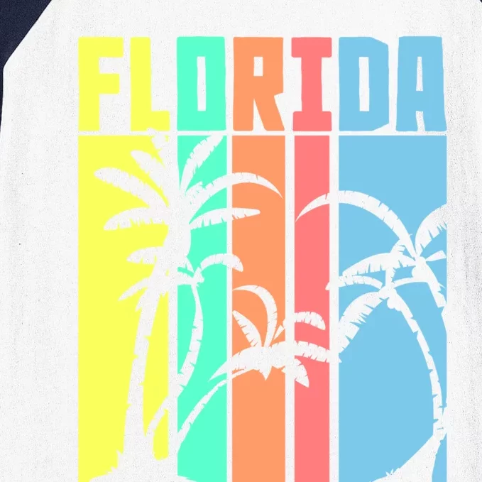 Florida Beach Summer Palm Trees Retro Florida Baseball Sleeve Shirt