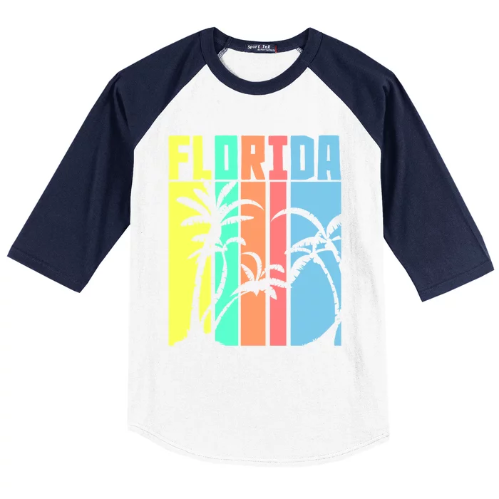 Florida Beach Summer Palm Trees Retro Florida Baseball Sleeve Shirt