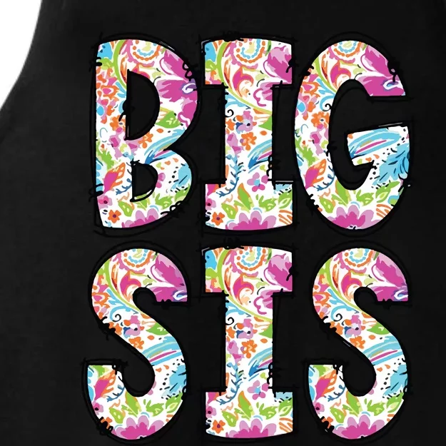 Floral Big Sister Gift Pregnancy Announcement Ladies Tri-Blend Wicking Tank