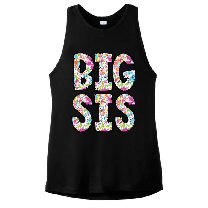 Floral Big Sister Gift Pregnancy Announcement Ladies Tri-Blend Wicking Tank