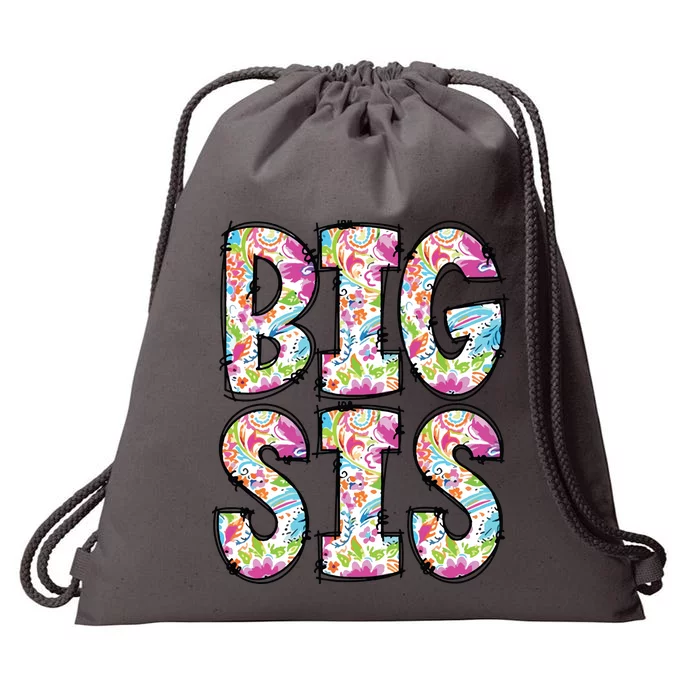 Floral Big Sister Gift Pregnancy Announcement Drawstring Bag