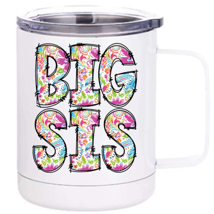 Floral Big Sister Gift Pregnancy Announcement Front & Back 12oz Stainless Steel Tumbler Cup