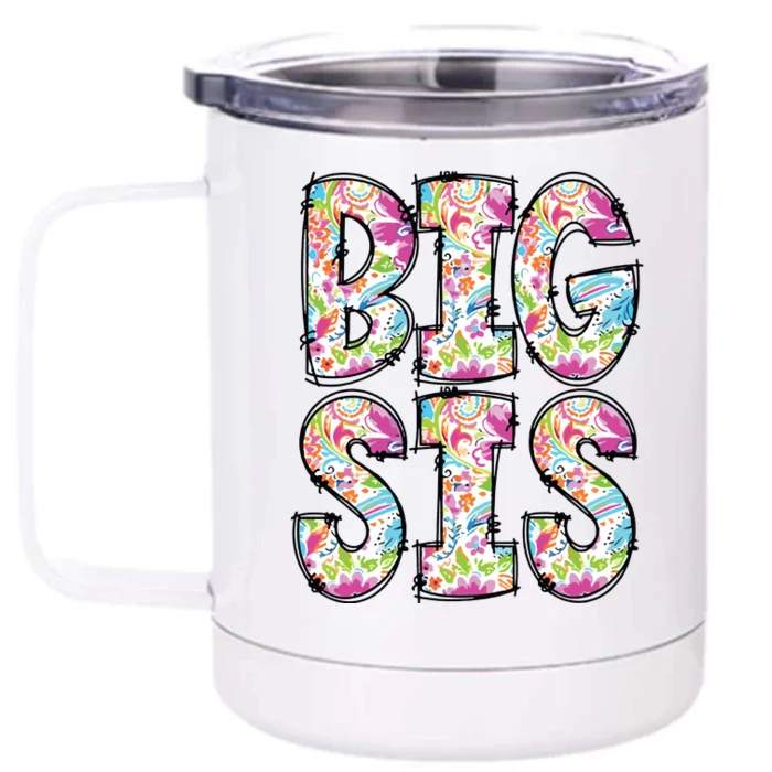 Floral Big Sister Gift Pregnancy Announcement Front & Back 12oz Stainless Steel Tumbler Cup