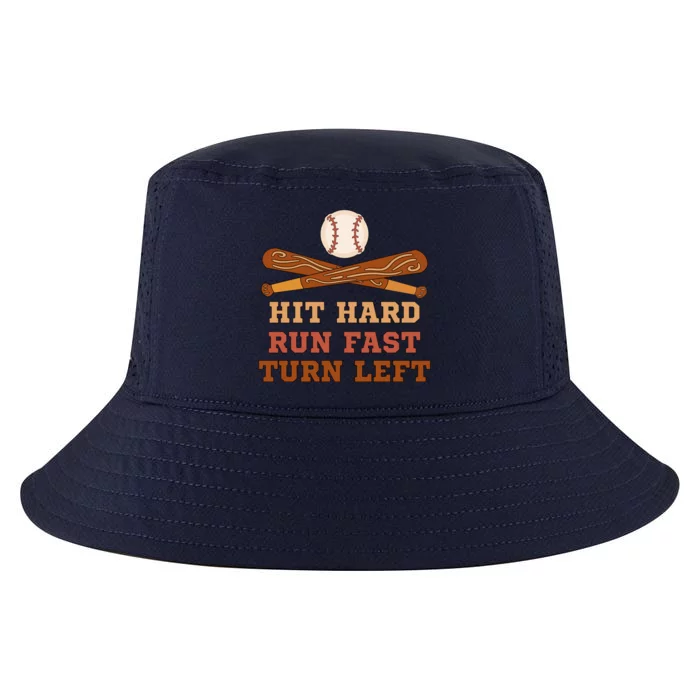 Funny Baseball Softball Hit Hard Run Fast Turn Left Cool Gift Cool Comfort Performance Bucket Hat