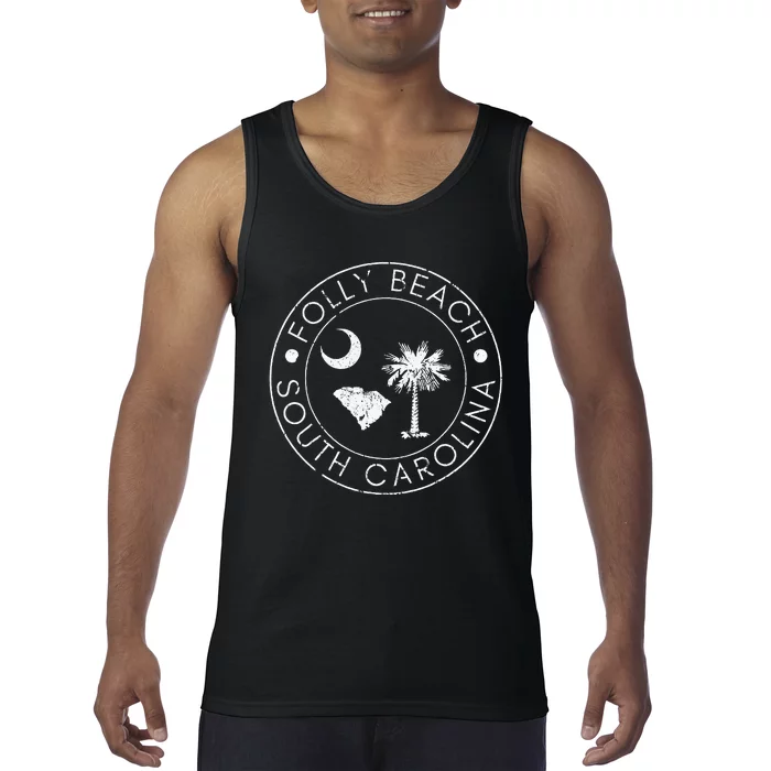 Folly Beach South Carolina Palmetto Map Flag Tank Top