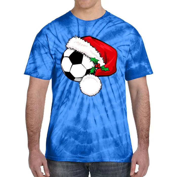 Football Ball Santa's Hat Christmas Xmas Soccer Fan Gift Funny Gift Tie-Dye T-Shirt