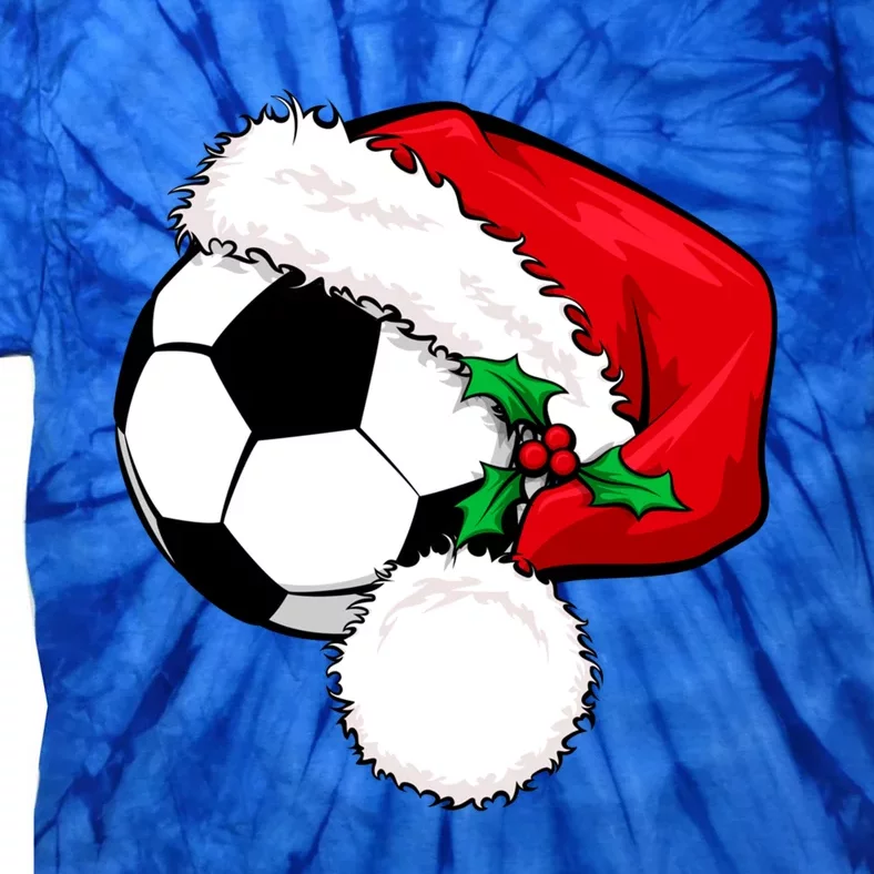 Football Ball Santa's Hat Christmas Xmas Soccer Fan Gift Funny Gift Tie-Dye T-Shirt