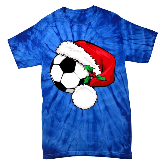 Football Ball Santa's Hat Christmas Xmas Soccer Fan Gift Funny Gift Tie-Dye T-Shirt