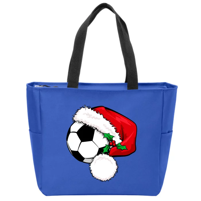 Football Ball Santa's Hat Christmas Xmas Soccer Fan Gift Funny Gift Zip Tote Bag