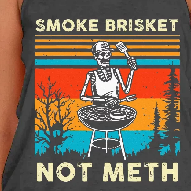 Funny BBQ Skeleton Smoke Brisket Not Meth Grilling Master Women's Knotted Racerback Tank