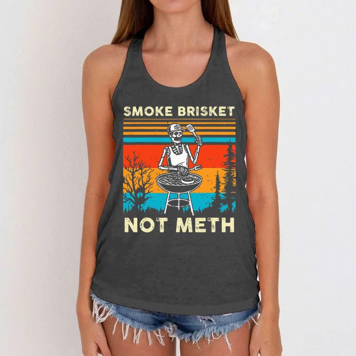 Funny BBQ Skeleton Smoke Brisket Not Meth Grilling Master Women's Knotted Racerback Tank