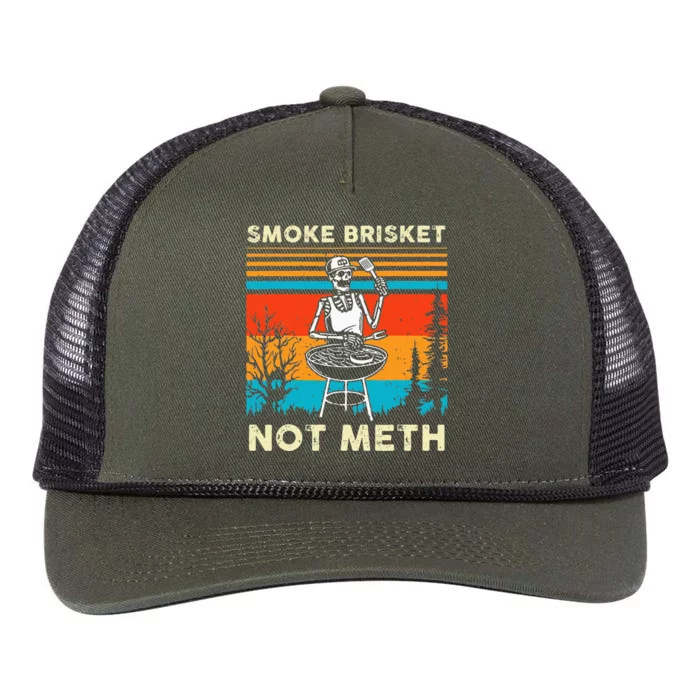 Funny BBQ Skeleton Smoke Brisket Not Meth Grilling Master Retro Rope Trucker Hat Cap