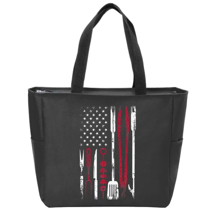 Funny Barbecue Smoke US Flag July 4th Of BBQ Tools Grilling Zip Tote Bag