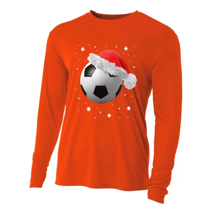 Football Ball Santa's Hat Christmas Xmas Soccer Fan Funny Gift Cooling Performance Long Sleeve Crew