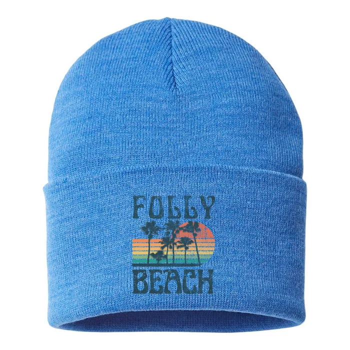 Folly Beach South Carolina Summer Vacation Vintage Cute Gift Sustainable Knit Beanie