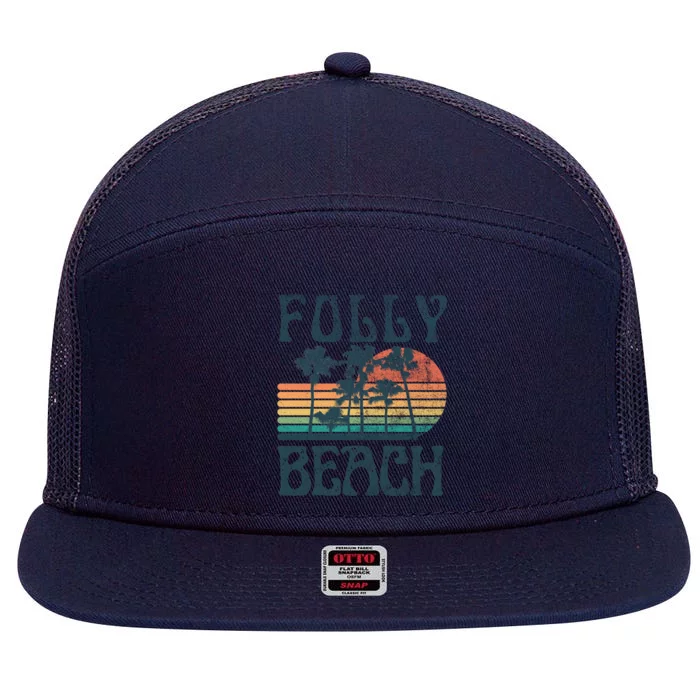 Folly Beach South Carolina Summer Vacation Vintage Cute Gift 7 Panel Mesh Trucker Snapback Hat