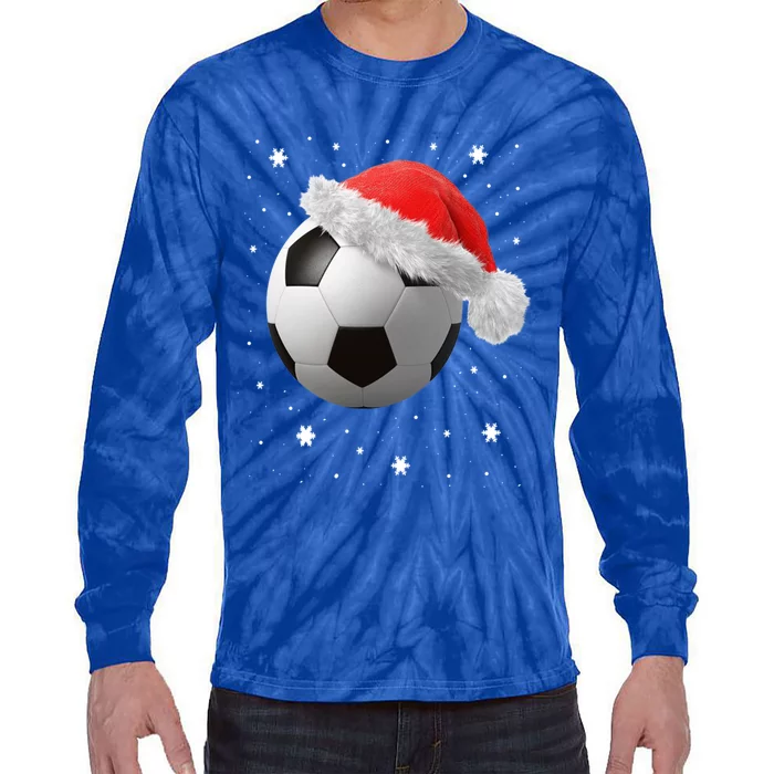 Football Ball SantaS Hat Christmas Xmas Soccer Fan Gift Tie-Dye Long Sleeve Shirt