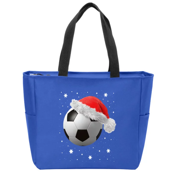 Football Ball SantaS Hat Christmas Xmas Soccer Fan Gift Zip Tote Bag