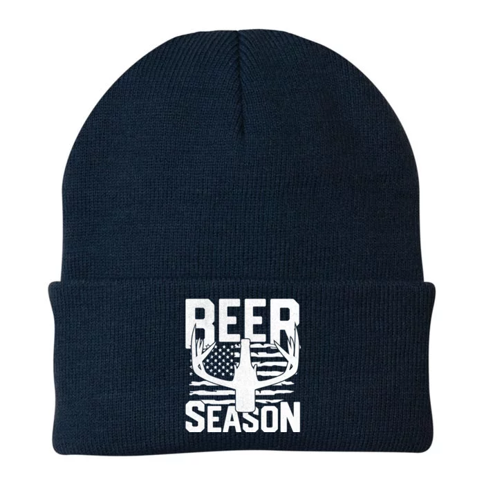 Funny Beer Season Deer Antlers American Flag Hunting Gift Knit Cap Winter Beanie