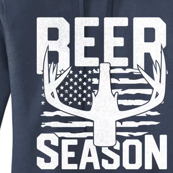 Funny Beer Season Deer Antlers American Flag Hunting Gift Women's Pullover Hoodie