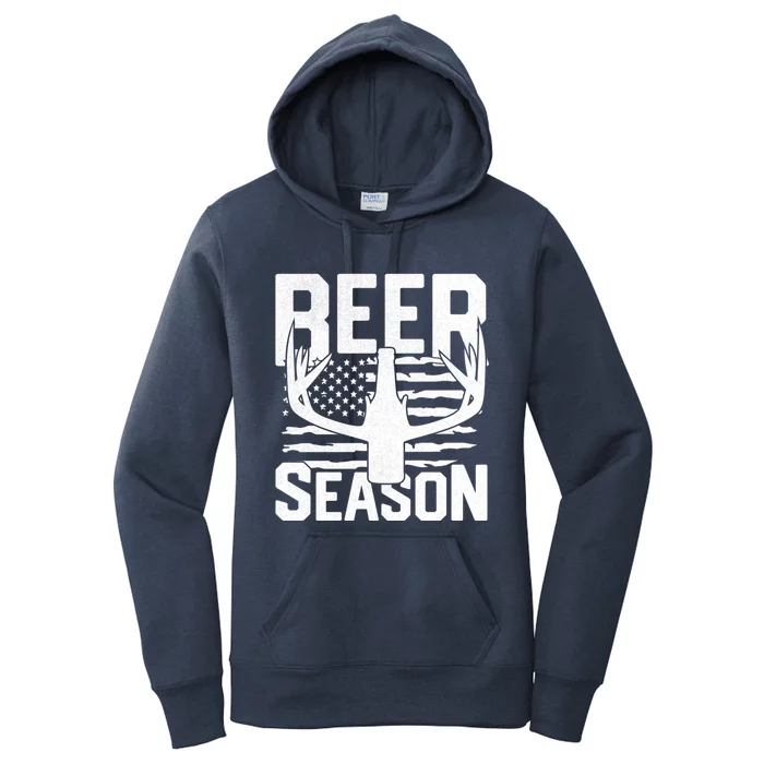 Funny Beer Season Deer Antlers American Flag Hunting Gift Women's Pullover Hoodie