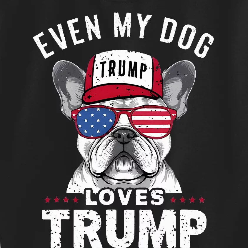 French Bulldog Sunglasses Usa Flag Even My Dog Loves Trump Kids Sweatshirt