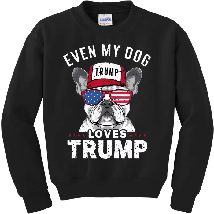 French Bulldog Sunglasses Usa Flag Even My Dog Loves Trump Kids Sweatshirt