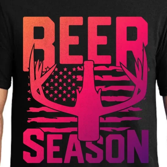 Funny Beer Season Deer Antlers American Flag Hunting Gift Pajama Set