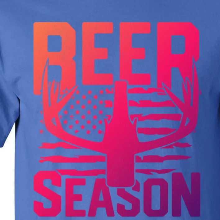 Funny Beer Season Deer Antlers American Flag Hunting Gift Tall T-Shirt