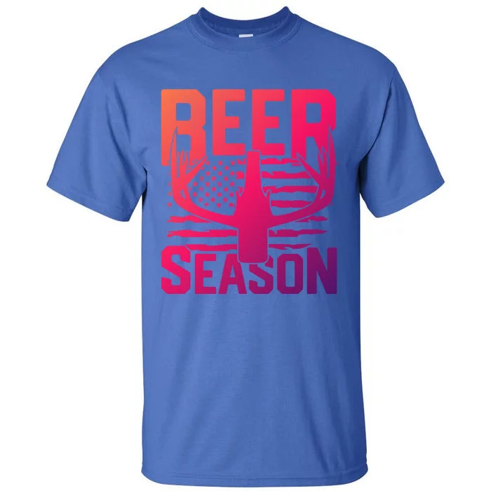 Funny Beer Season Deer Antlers American Flag Hunting Gift Tall T-Shirt