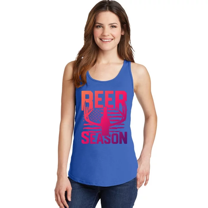 Funny Beer Season Deer Antlers American Flag Hunting Gift Ladies Essential Tank