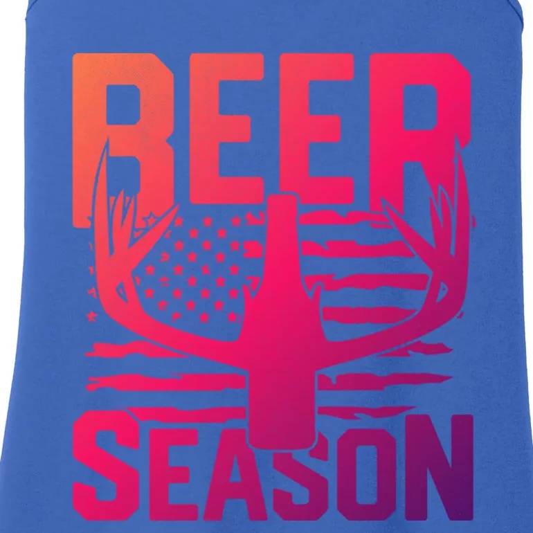 Funny Beer Season Deer Antlers American Flag Hunting Gift Ladies Essential Tank