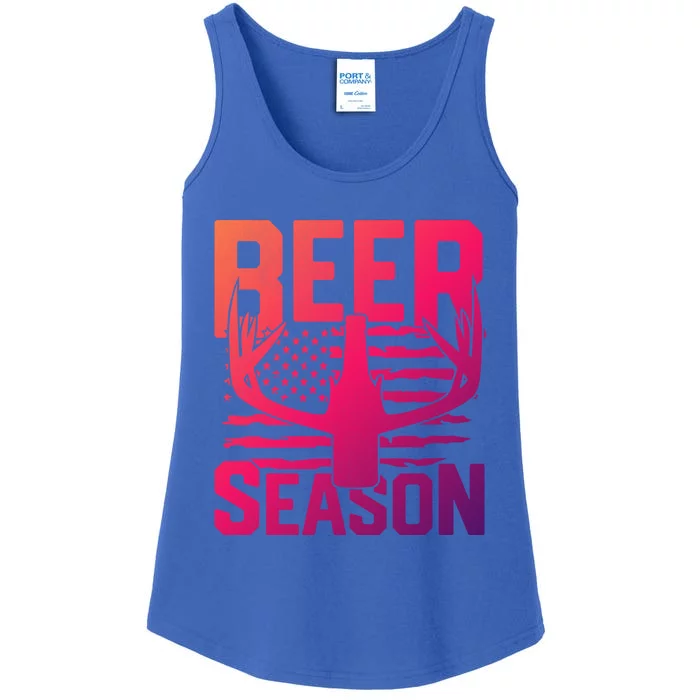 Funny Beer Season Deer Antlers American Flag Hunting Gift Ladies Essential Tank