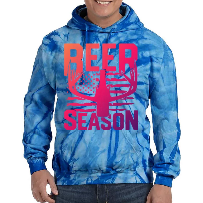 Funny Beer Season Deer Antlers American Flag Hunting Gift Tie Dye Hoodie