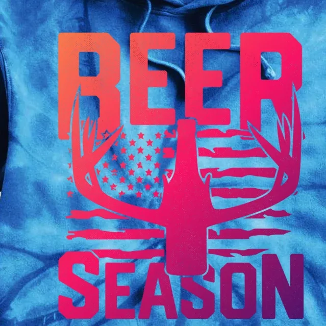 Funny Beer Season Deer Antlers American Flag Hunting Gift Tie Dye Hoodie