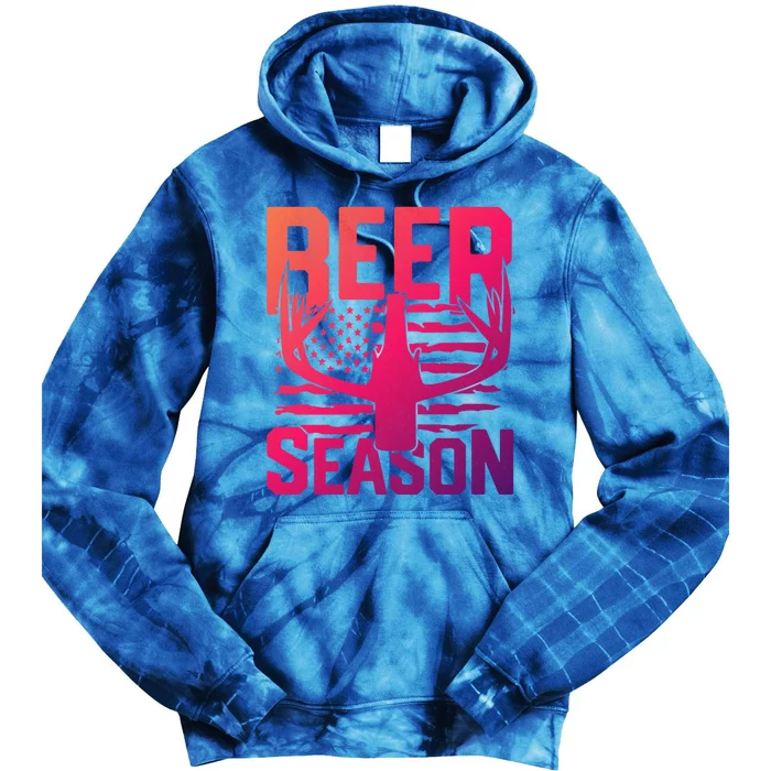 Funny Beer Season Deer Antlers American Flag Hunting Gift Tie Dye Hoodie