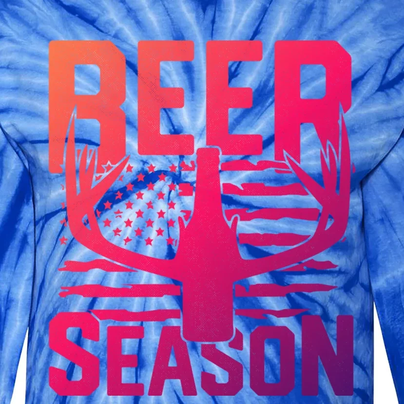 Funny Beer Season Deer Antlers American Flag Hunting Gift Tie-Dye Long Sleeve Shirt