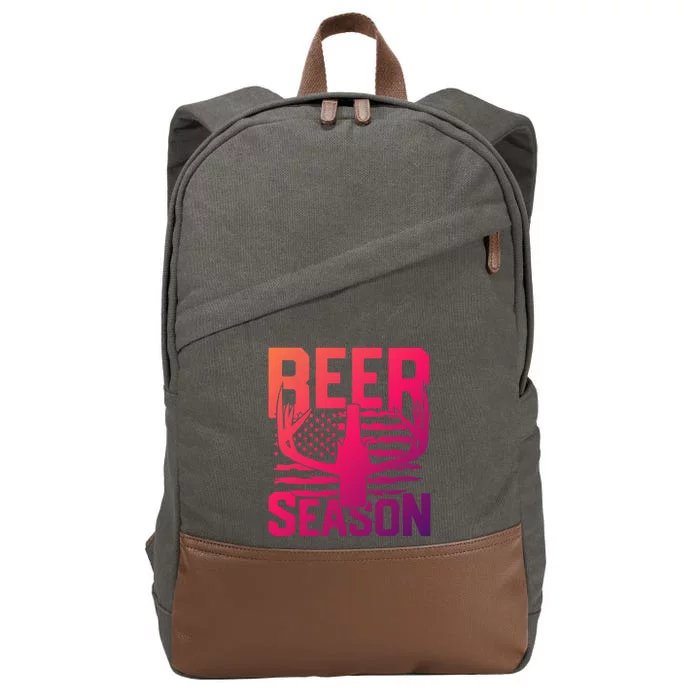 Funny Beer Season Deer Antlers American Flag Hunting Gift Cotton Canvas Backpack