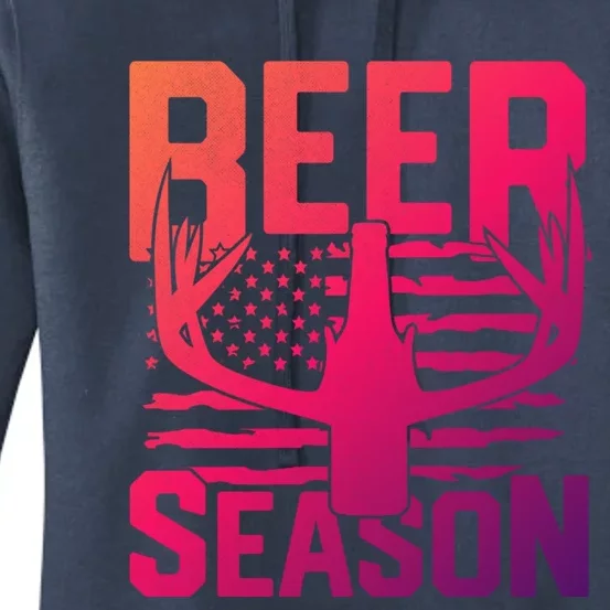 Funny Beer Season Deer Antlers American Flag Hunting Gift Women's Pullover Hoodie