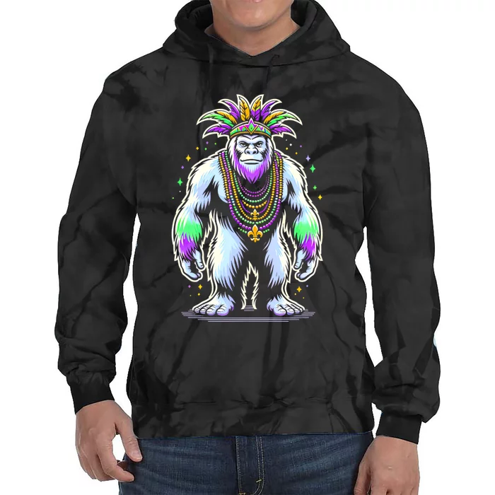 Funny Bigfoot Sasquatch Mardi Gras Festival Costume Tie Dye Hoodie