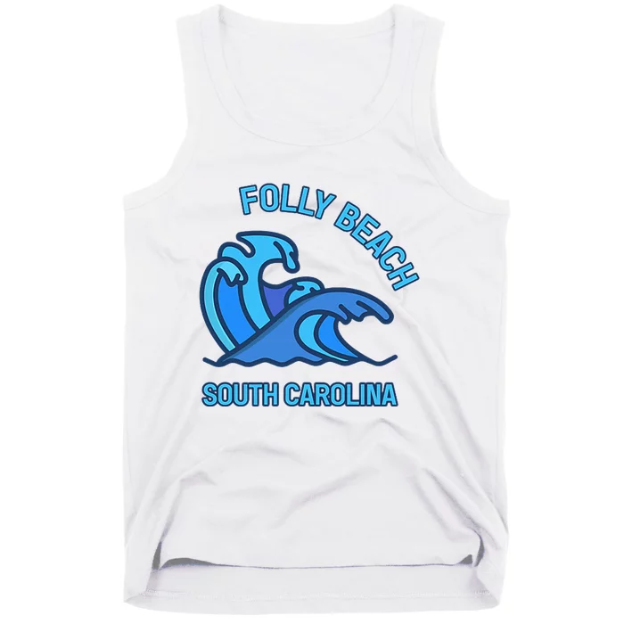 Folly Beach South Carolina Pocket Wave Souvenir Tank Top