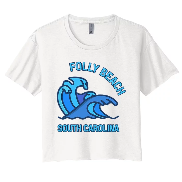 Folly Beach South Carolina Pocket Wave Souvenir Women's Crop Top Tee