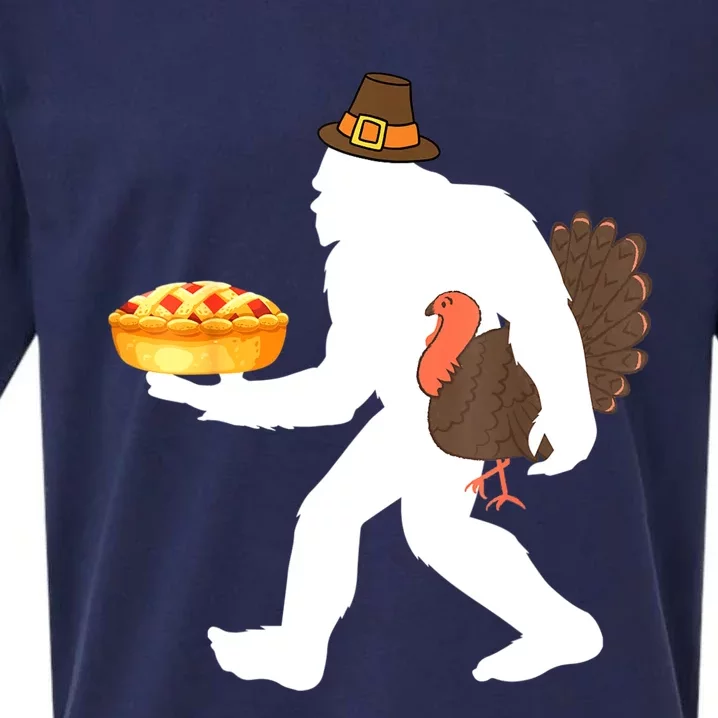 Funny Bigfoot Sasquatch Pilgrim Pie Turkey Thanksgiving Sueded Cloud Jersey T-Shirt