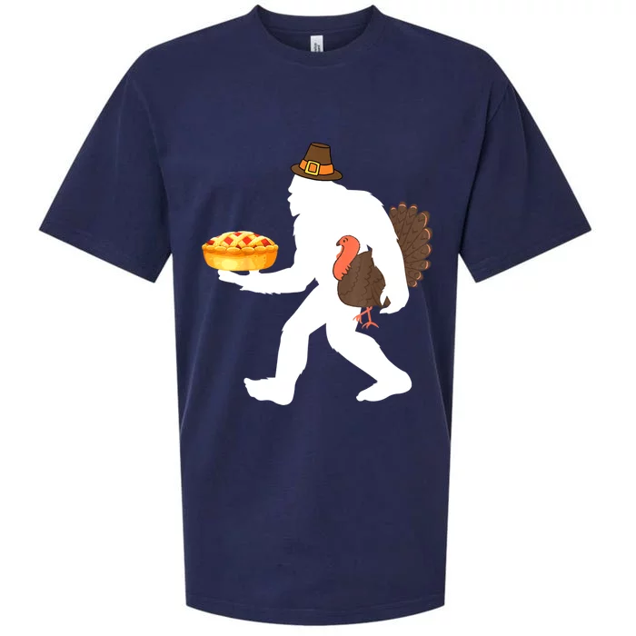 Funny Bigfoot Sasquatch Pilgrim Pie Turkey Thanksgiving Sueded Cloud Jersey T-Shirt